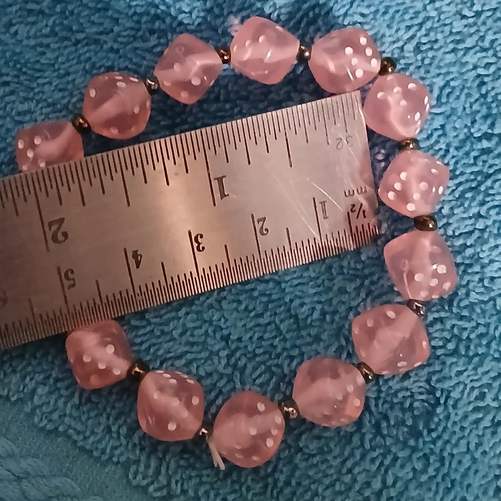 Pink Dice Bead Stretch Bracelet